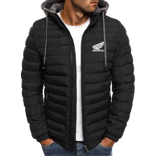New Honda Printing Jacket Men Long Sleeve Outerwear Clothing Warm Coats Quilted Padded Thick Parka Slim Fit Windbreaker