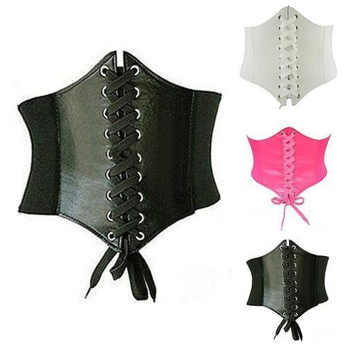 New Fashion Lace Waistband Sexy Vintage Faux Leather Wide Lace Up Waist Belt Shape wear Corset Body Shaper