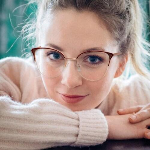 2021 Blue Light Glasses Frame Women Trend Red Cat Eye Optical Computer Glasses Fashion Clear Transparent Lens Spectacles