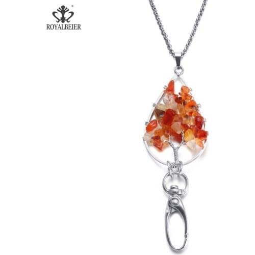 ROYALBEIER Tree Of Life Pendant Necklace Nature Stone Handmade Color Crystal Necklace Jewelry Women Valentines Day Gift XL0146