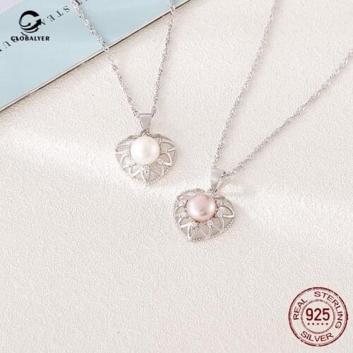 New S925 Sterling silver necklace pendant Female sweet clavicle chain DIY pearl accessories Birthday gifts for girls 671