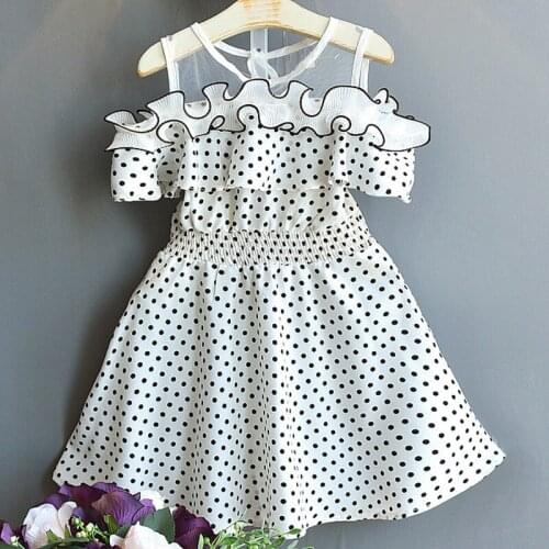 Girls Dresses 2020 Summer New Childrens Clothing Girls Round Neck Strapless Wave Mesh Stitching Wooden Ear Dress