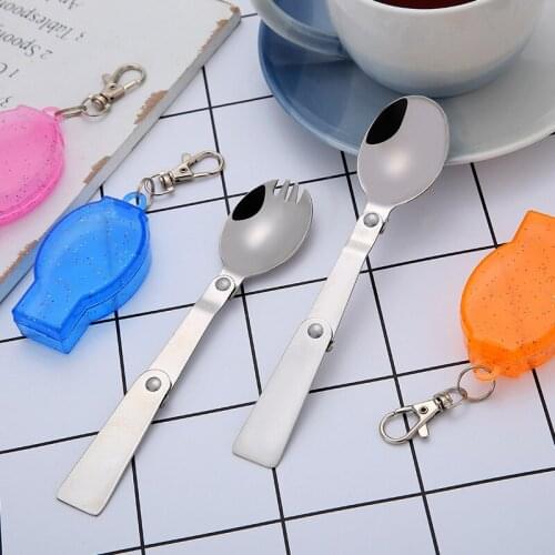 Camping Utensil Compact Stainless Pocket Spoon Fork Spork Foldable Camp Travel Party Picnic Cooking Folding Outdoor Tableware