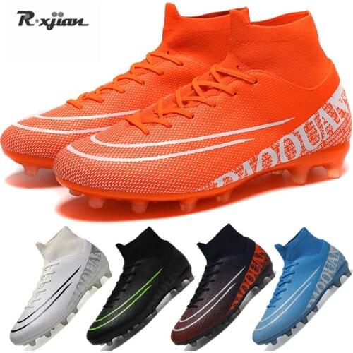Booming Size 35-45 Unisex Soccer Shoes Long Spikes Ankle Football Boots TF Outdoor Grass Cleats Football Shoes chuteira futebo