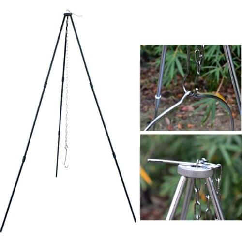 Cooking Tripod Adjustable Grill Hanging Tripod Cooker Stand Portable Picnic Barbecue Bracket 3 Sections Camping Tripod Campfire