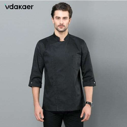 Food service long sleeve professional head chef uniform restaurant hotel kitchen white black chef jacket chef coat chef clothes