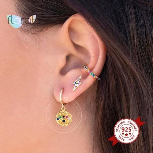 925 Sterling Silver Ear Buckle Evil Eye CZ Huggie Hoop Earrings For Women Crystal Charm Eye Pendant Gold Silver Earrings Jewelry