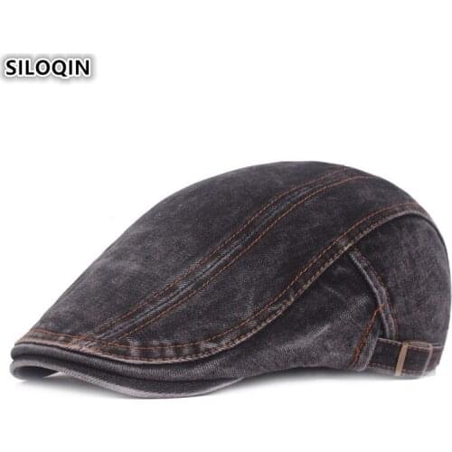 SILOQIN Autumn Fashion Mens Washed Denim Cotton Berets Adjustable Size Vintage Women Hats Retro Literary Youth Brand Tongue Cap