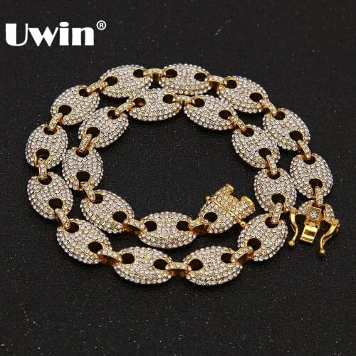 UWIN 13mm Coffee Bean Link Rhinestone Necklace Hiphop Fashion Choker Chain Men Women Bling Bling Jewelry Necklace
