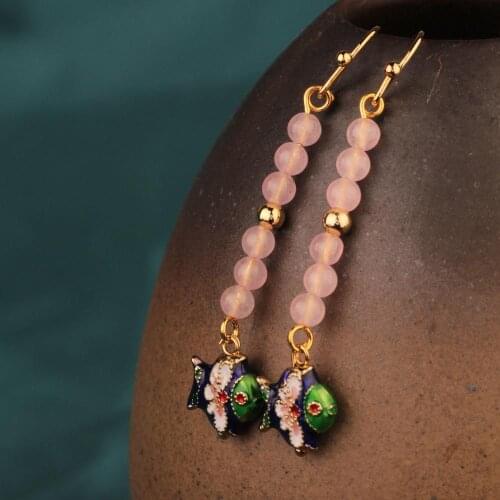 Vintage Pink Crystal Small Fish Drop Earring Bule and Green Earrings Chinas Wind Earrings for Women Gift Jewelry