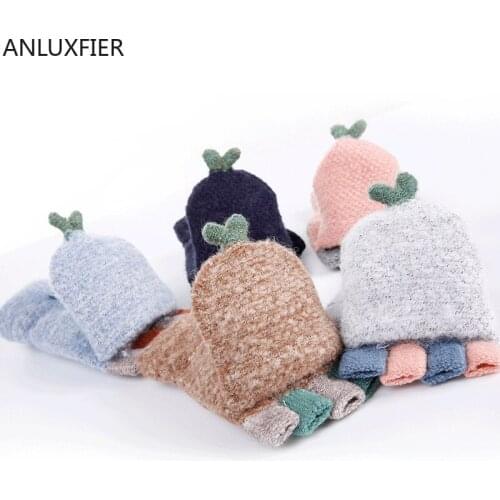 H10030 Knitted Women Gloves Flip Half Finger Ladies Autumn Winter Mittens Outdoor Warm Thermal Lovely Students Korean Hand Muff