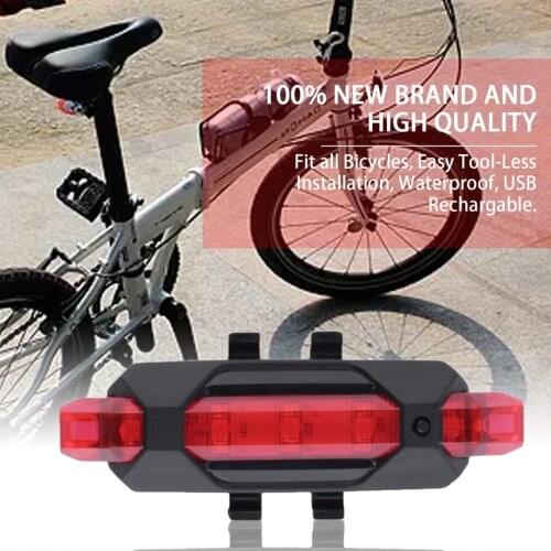 Black and Red Super Light Bicycle Taillight Plastic USB Rechargeable Bike Rear Light Waterproof Safe Warning Tail Lamp 4 Modes
