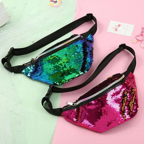 New Women Reversible Mermaid Sequins Travel Waist Fanny Pack Holiday Money Belt Wallet Glitter Bum Bag Pouch Red Green Purple