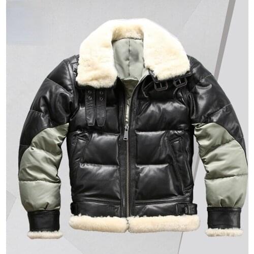 Winter American Big Fur Collar Leather Jacket Fur Integrated Embroidery Vegetable Tanned Leather Thicken Goat Skin Down Jacket