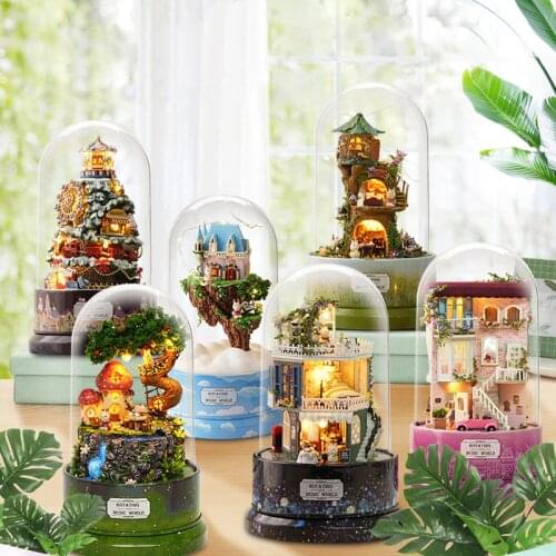 1pc DIY Miniature Dollhouse Doll House Dust Cover With Furnitures Wooden KID Birthday Gifts Mood Love Toys Cute Room