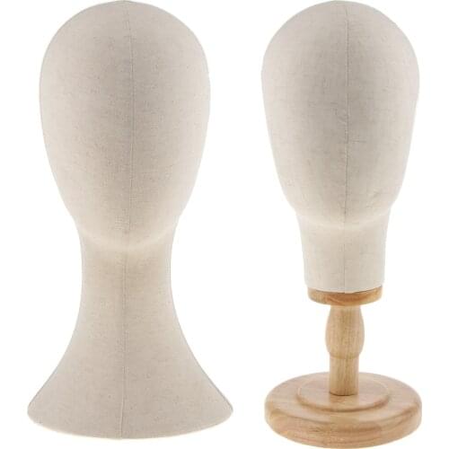 2 Pieces Mannequin Head Wig Making Head Cork Canvas Head Wig Hat Glasses Display With Mount Hole and Detachable Stand