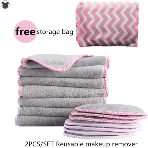 2PCS Reusable microfiber facial cloth makeup remover towel face pads no oil cleansing make up remover pads wips storage bag free