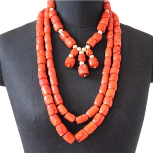 4UJewelry African Jewellery 13-15mm Original Coral Beads Jewelry Set For Nigerian Women 3 Layer Edo Bridal Traditional Wedding