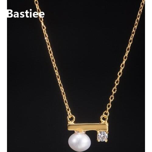 Bastiee 925 Sterling Silver Pearl Necklace Zircon Pendant Gold Plated Jewelry For Women Link Chain Handmade Jewellery