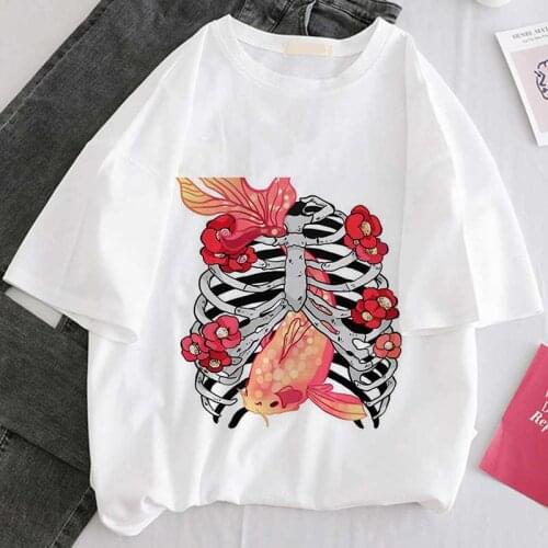 Floral Bones Graphic Printed Women T Shirt Summer New Fashion Short Sleeve Ladies Tshirts Girls Harajuku Casual Tops Tee