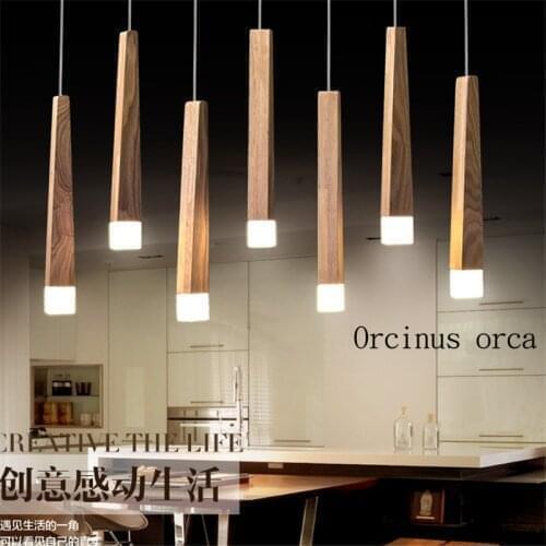 Art Chandelier simple restaurant LED single head Nordic solid wood rectangular creative Chandelier Postage free