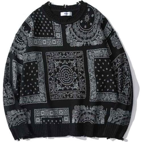 KIOVNO Fashion Men Harakuju Ripped Sweaters Hip Hop Knitted Streetwear Pullovers For Couples Top Clothing