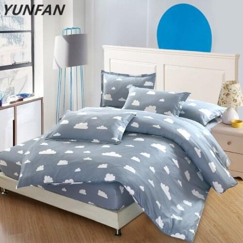 Luxury 4pcs bedding sets Pure cotton cartoon white clouds duvet cover sets twin full queen king size fitted sheet and pillowcase