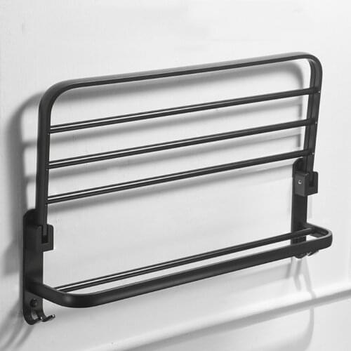Space Aluminum Black Towel Rack Wall Mounted Folding Towel Holder Storage Shelf