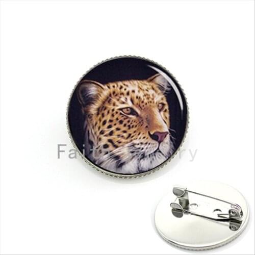 Cool Leopard pture bijoux brooch men jewelry Cheetah wild animal wildlife glass cabochon pins birthday gift for father KC555