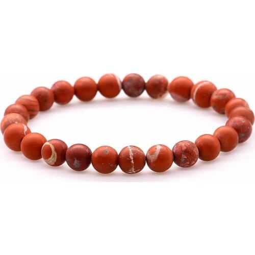 Matte Natural Red Stone Bracelet Women Yoga Stretch Charm Jewelry Elastic Mala Beaded Bracelet For Men Handmade Gift