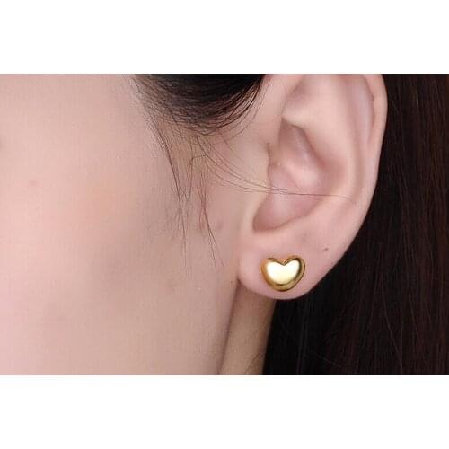Fashion Authentic Solid 24K Yellow gold Stud Earrings Heart Earrings 1.86g