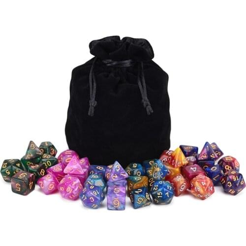 42pcs Nebula Dice Set Polyhedral for DnD Tabletop RPGs Games D4 D6 D8 D% D10 D12 D20 Dragon Eye Bag and Drawstring Bag
