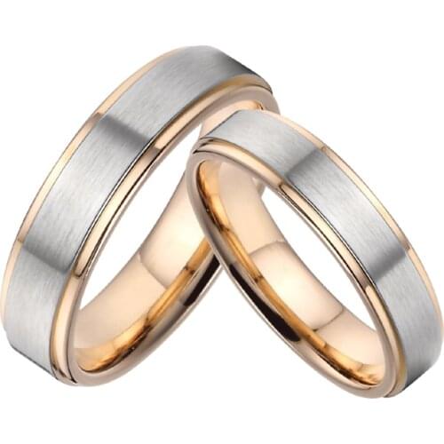 1 Pair 18K Rose Gold Plated Wedding Rings Set for Men and Women Couples Alliance Lovers Promise Ring Marriage Matte 6mm