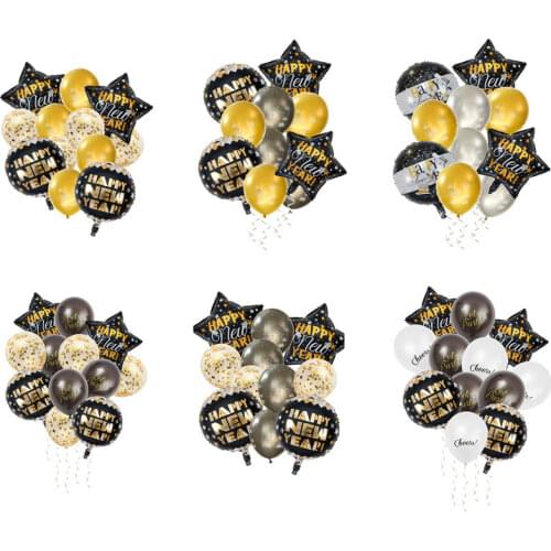 Happy new year balloon set black gold balloon new year decoration aluminum latex five-pointed star balloon abc315
