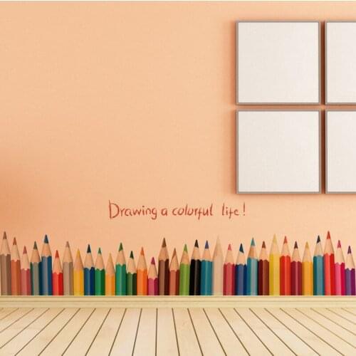 New Fashion Drawing A Colorful Life pencil waist line paint wall sticker home decor Skirting Line Door Background Stair kid room