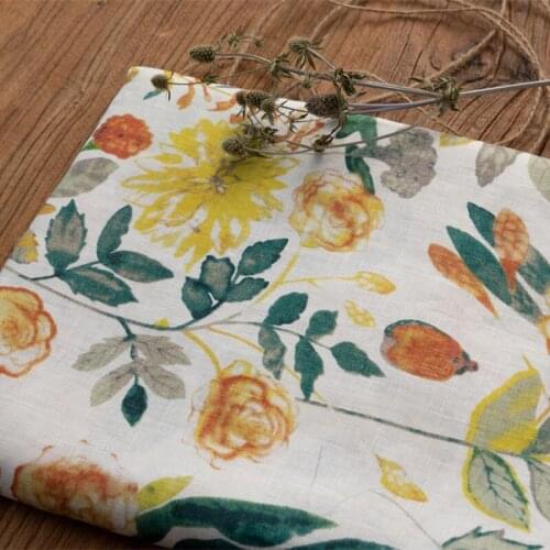 Autumn and winter new sand wash pure linen digital printing fabric robe dress fabric designer fabric