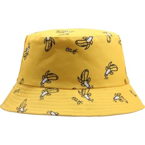 New Cotton Fishing Hat Women Men Panama Bucket Hat Fashion Fruit Print Unisex Bob Hip Hop Cap Sun Flat Top Fisherman Hats Gorros