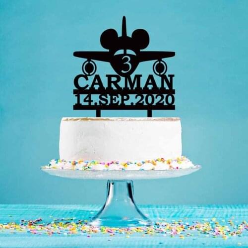 Customized kids Name Date Age Cartoon Airplane Cake Topper For Kids Birthday Party Cake Decoration Topper YC066