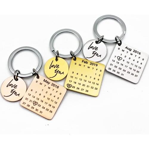 Personality Custom Calendar Keychain Pendant Baby Record Heart Shape Engrave Date Birthday Wedding Anniversary Gift