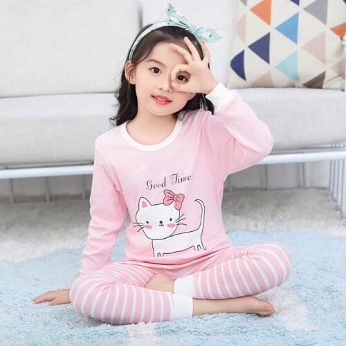 Boys Girls Pajamas Set Children Cute Cat Pajamas Cotton Kids Long Sleeve Pyjamas Children Pijama Baby Sleepwear Clothing 6 8 10Y