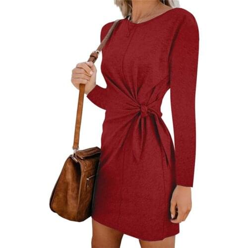 Autumn winter dress women S-2XL plus size wine red gray green 019 new europe and america long sleeve fashion leisure dress JD460