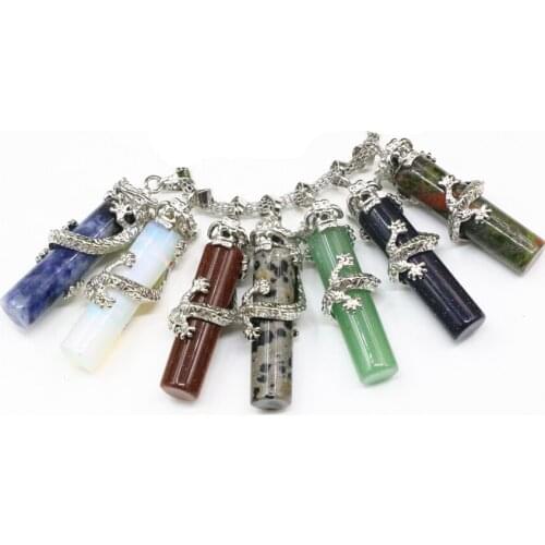 15x49mm Charms Pendant For Women Dragon Winding Natural Stone Sandstone Unakite Opal Dalmation Jewelry Making Diy Findings B3303