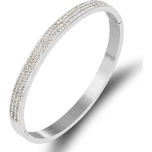 Popular Full Crystals Paved Bangles Bracelets Stainless Steel Zirconia Bangles for Women Charm Bangles Party Jewelry Wholesale