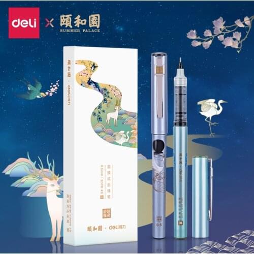 DELI Summer Palace Series 4 Pieces Gel Pen 0.5mm Full Needle Black Simple Cute Straight Pen Liquid Signature Pen