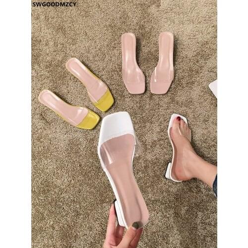 Slippers Women Summer 2021 Heels Women Pumps Ladies Slippers Chunky Heels Woman Slippers High Heels Zapatos Transparentes Mujer