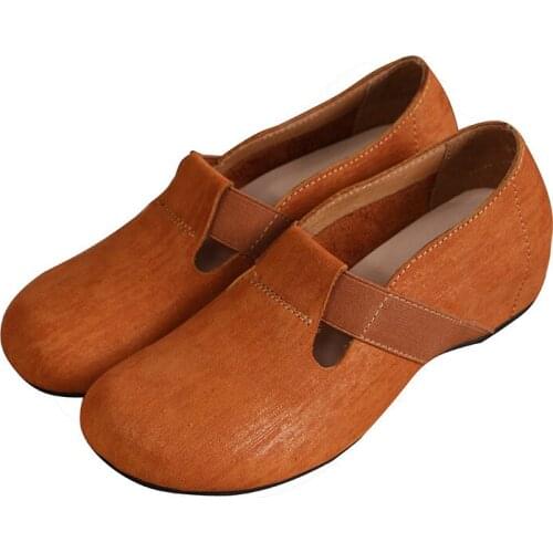 Women Flats Shoes Cow Genuine Leather Shallow soft Retro Fashion Loafers Shoes Slip On Elastic band Round Toe Casual women shoes