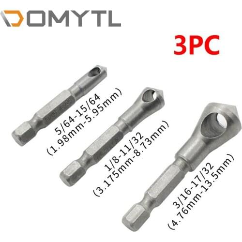 Chamfering Device 90° inch internal Chip Removal Countersink Drill 6.35 Hexagon Shank Deburring 3pcs Woodworking Hole Opener Set