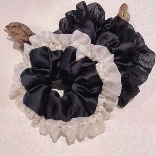Top Femme Luxury Satin Hair Scrunchy Oversize Ponytail Rope Vintage Silk Chouchou Satin Fabric White Black Fluffy Hair Ties
