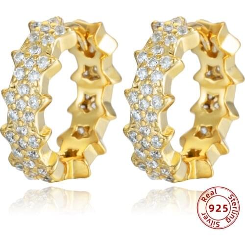 925 Sterling Silver Hoop Earrings Female Star Cubic Zirconia Round Circle Huggie Earrings Korean Jewelry 2020