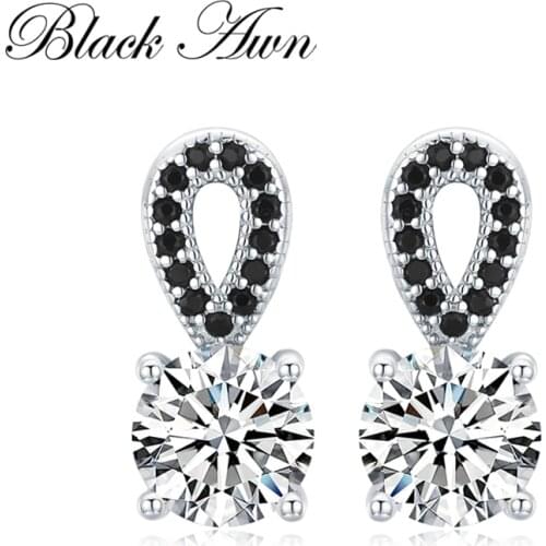Black Awn New Arrival 100% Genuine 925 Sterling Silver Jewelry Black Spinel Stone Cute Party Stud Earrings for Women Bijoux I096